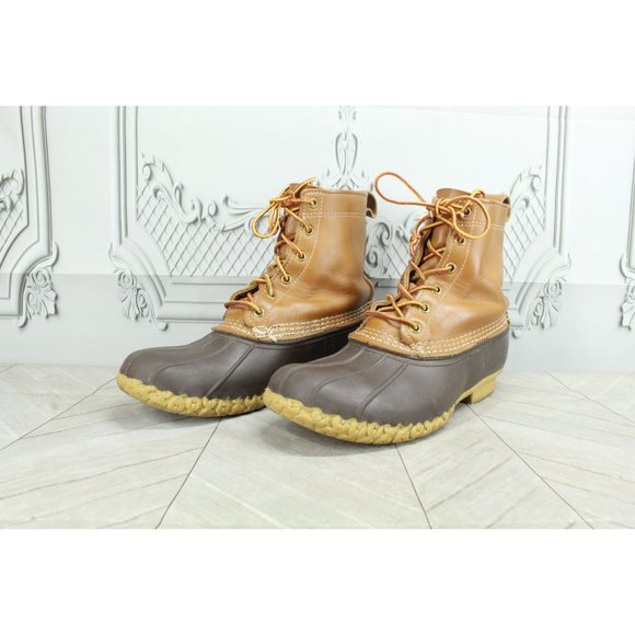 LL Bean 8" Unlined Brown Leather Lace Up Waterproof Ankle Duck Boots M 8 L 10 - Picture 2 of 9
